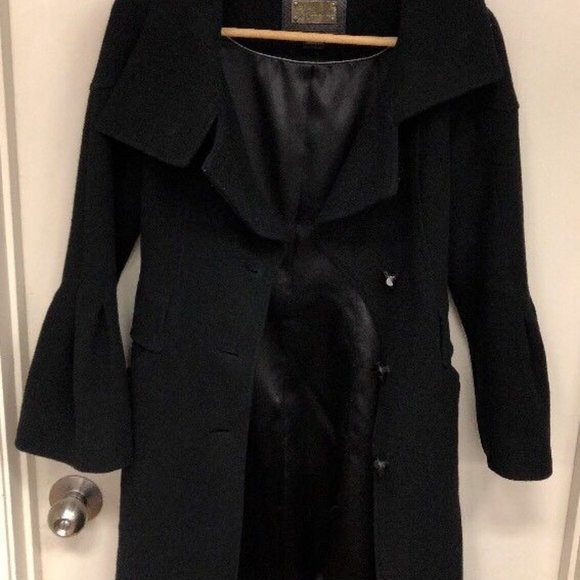 MACKAGE BLACK WOOL CASHMERE COAT WITH LEATHER TRIM - XXS - PRE-OWNED - Picture 1 of 7